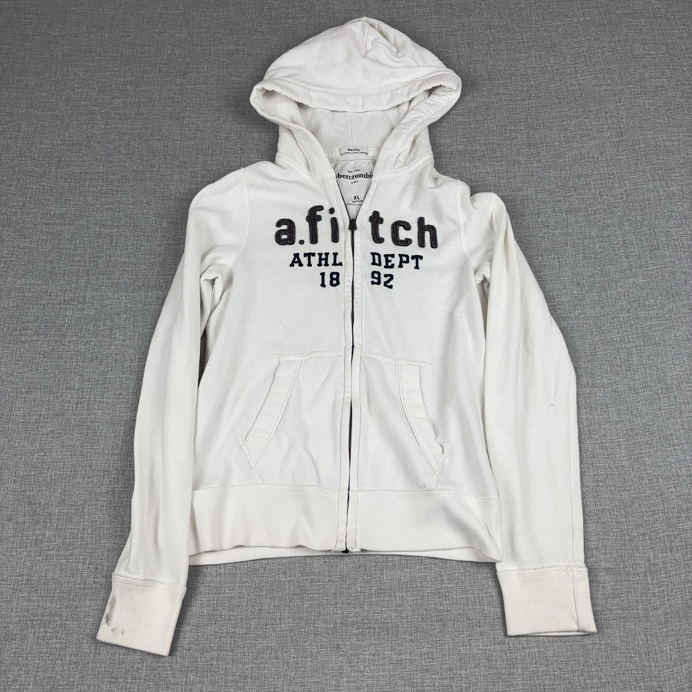Abercrombie Kids Hoodie Youth XL White Full Zip Fleece A‎ Fitch ATHL Dept 1892